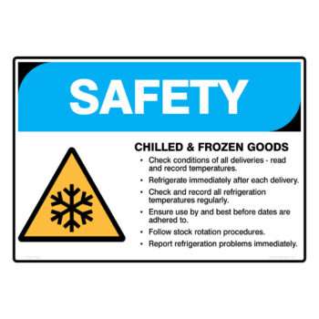 SAFETY Chilled & Frozen Goods sign, commercial kitchen signs, hospitality signs - cheap safety signs by savvy signs