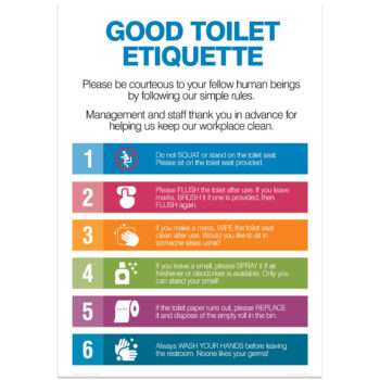 good toilet etiquette, keep your workplace clean - restroom toilet sign